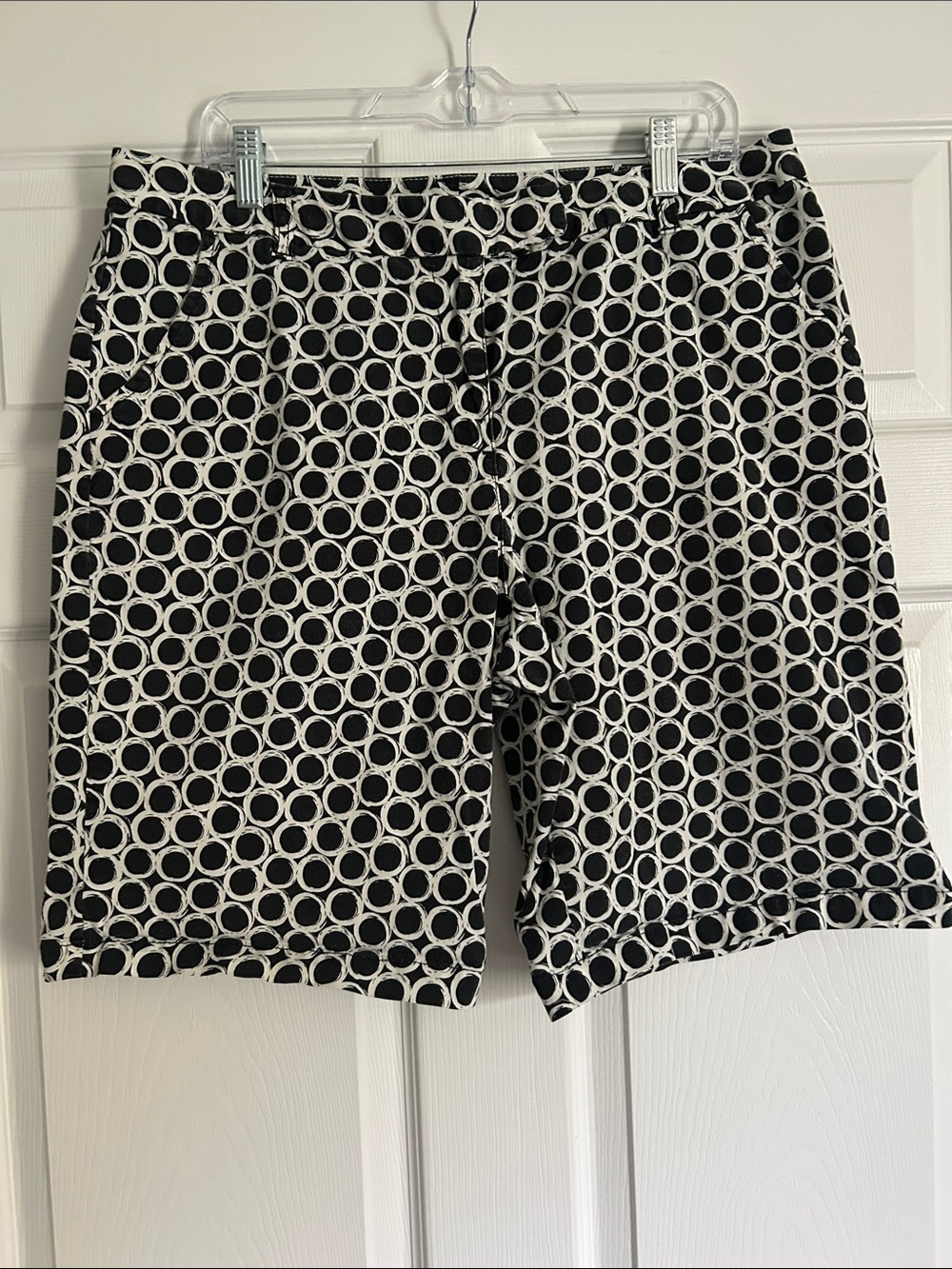 Style & Co. Black and White Circle-Print Flat Front Shorts